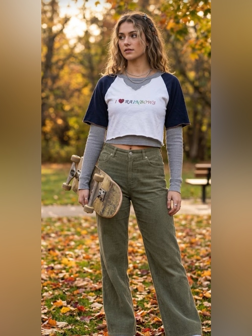 Vintage 90s Upcycled Short Sleeve Raglan Cropped Skater Tee Layer V-Neck Top S